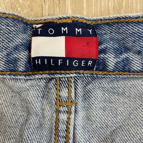 Tommy Hilfiger Vintage High Waist Denim Shorts Size 4 Flag Patch Blue Jean - Picture 9 of 10